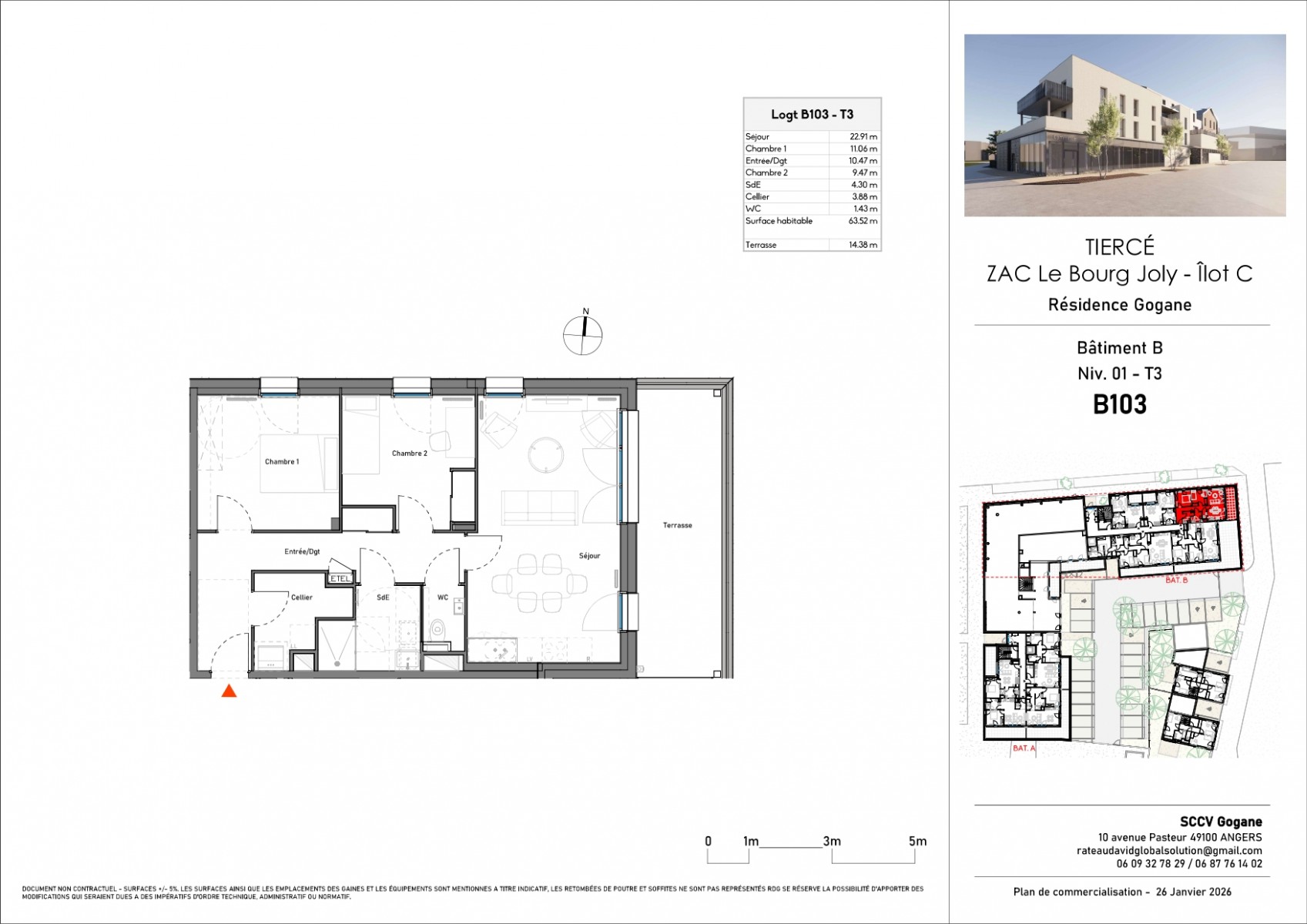 Appartement 3 Pièce(s) TIERCE