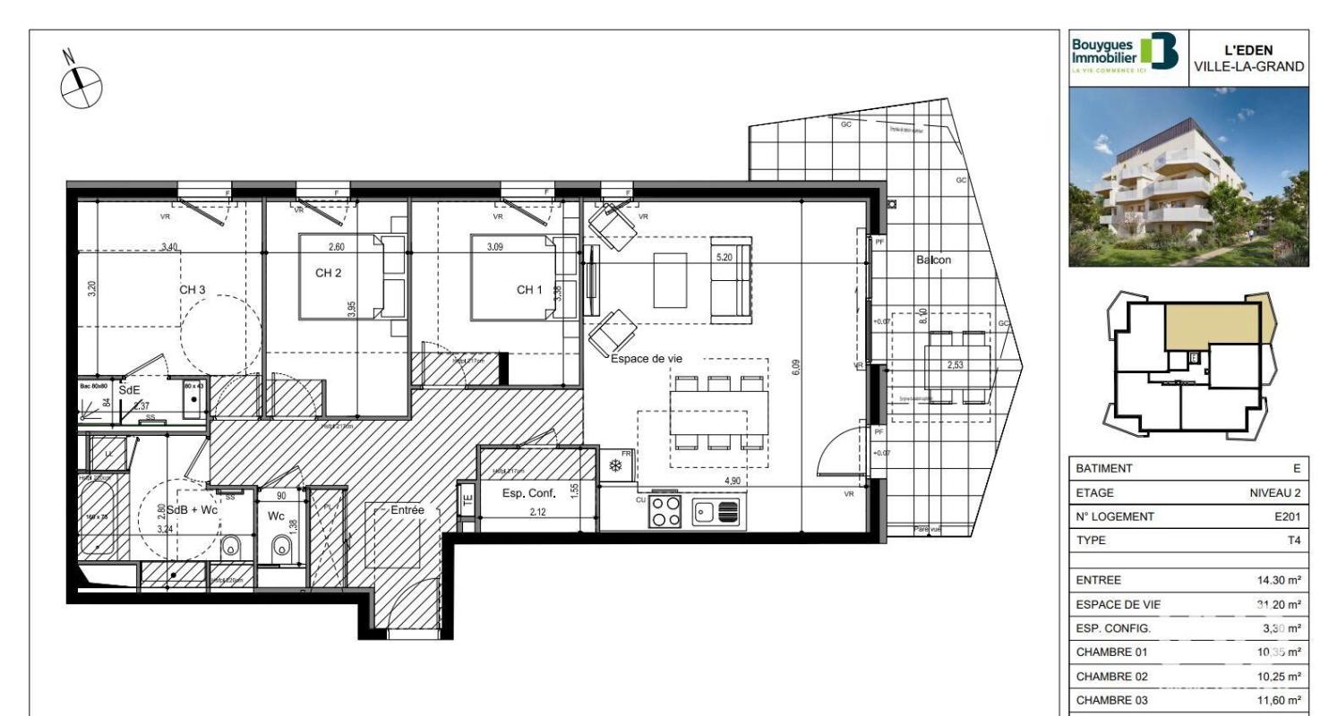 Appartement 4 Pièce(s) Ville-la-Grand