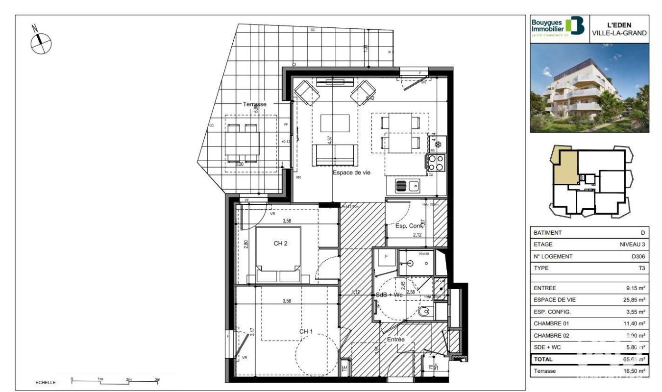 Appartement 3 Pièce(s) Ville-la-Grand