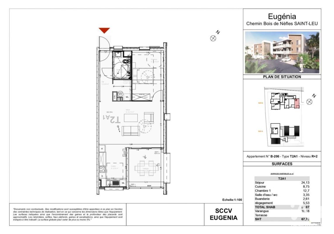 Appartement 2 Pièce(s) Saint-Leu