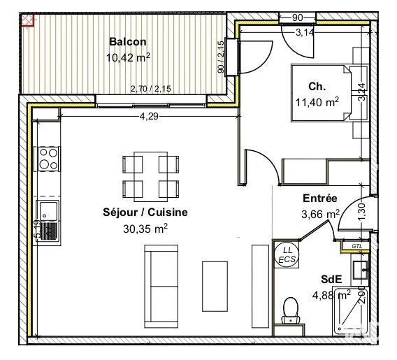 Appartement 2 Pièce(s) Guéreins